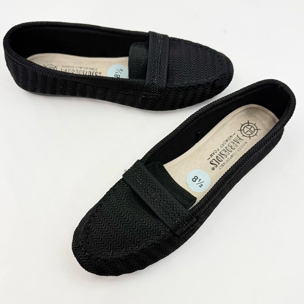 Harborsides Black Soft Knit Sparkle Toe Slip On Memory Foam Casual Loafers NEW